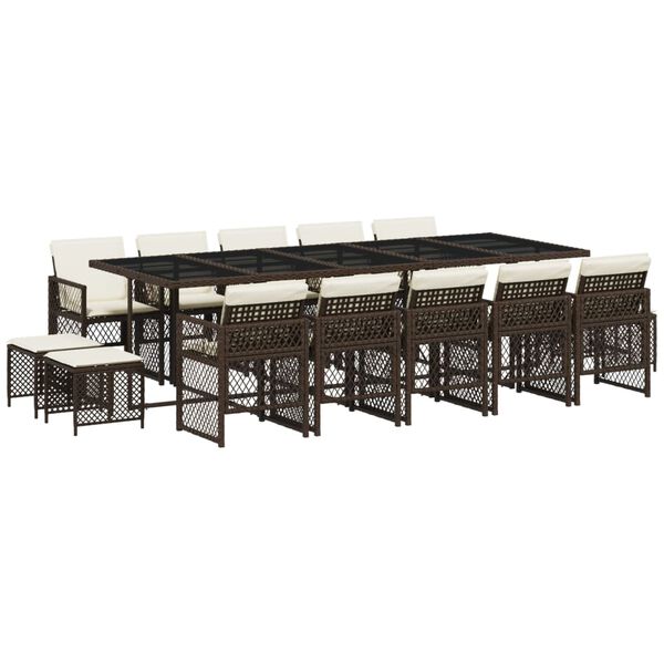 vidaXL 15 Stk. Gar&eth;h&uacute;sgagnasett me&eth; Sessum Br&uacute;nn P&oacute;l&yacute;rattan