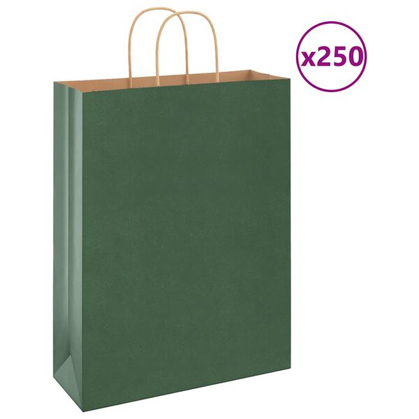 vidaXL Papp&iacute;rspokar 250 stk me&eth; Handf&ouml;ngum Gr&aelig;n 32x12x42 cm