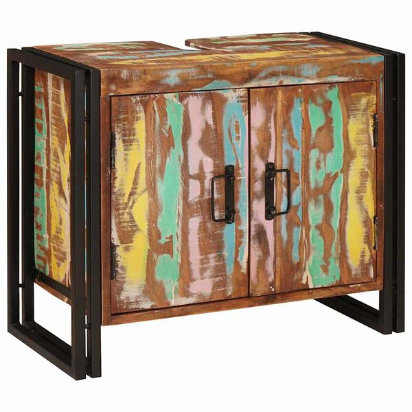 vidaXL Baðvaskaskápur með hurð Gegnheill endurnýttur viður og járn