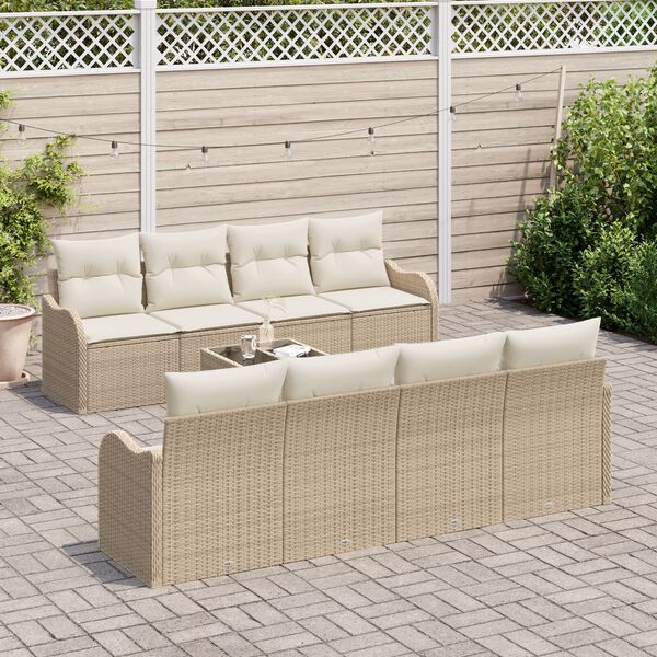 vidaXL Gar&eth;s&oacute;fa sett 9 pcs Beige og krem P&oacute;l&yacute;rattan, St&aacute;l og Gler