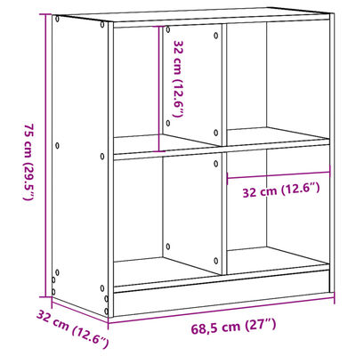 vidaXL Bókahilla Steypugrár 68,5x32x75 cm Samsettur Viður