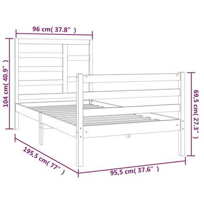 vidaXL Rúmgrind án Dýnu Gegnheil Viður Svartur 90X190 cm