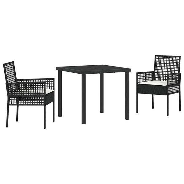 vidaXL Gar&eth;ur bor&eth;sett me&eth; p&uacute;&eth;i 3 pcs Svartur p&oacute;l&yacute;rattan