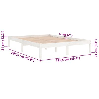 vidaXL Rúmgrind án Dýnu Hvít Gegnheil Viður 120x200 cm