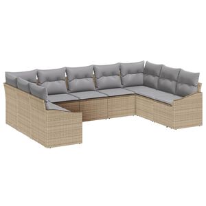 vidaXL Gar&eth;s&oacute;fa sett me&eth; geymslu 9 pcs Beige og lj&oacute;sgr&aacute;r p&oacute;l&yacute;rattan