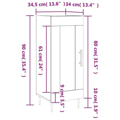 vidaXL Skenkur Grár Sonoma Eik 34,5x34x90 cm Samsettur Viður