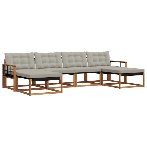 vidaXL &Uacute;ti s&oacute;fasett me&eth; p&uacute;&eth;i 6 pcs N&aacute;tt&uacute;rulegt og Lj&oacute;st Gr&aacute;tt