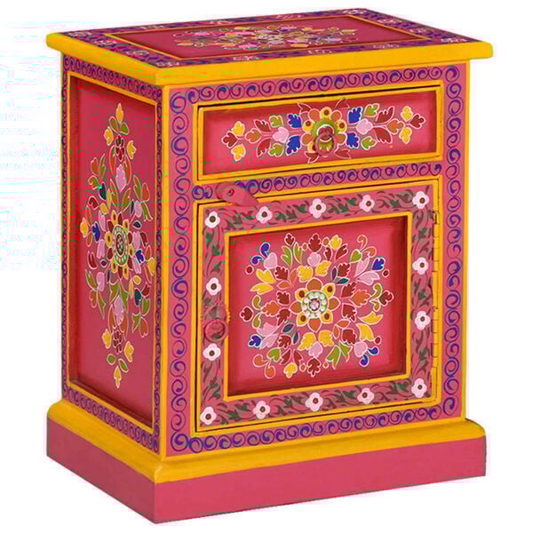 vidaXL Náttborð Gegnheill Mangóviður Bleikt Handmálað