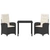 vidaXL Gar&eth;ur bor&eth;sett me&eth; p&uacute;&eth;i 3 pcs Svartur p&oacute;l&yacute;rattan