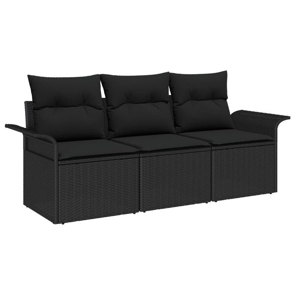 vidaXL Garðsófa sett með púði með geymslu 3 pcs Svartur Poly rattan