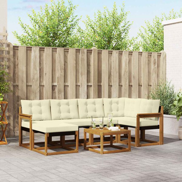 vidaXL &Uacute;ti s&oacute;fasett me&eth; p&uacute;&eth;i 7 pcs N&aacute;tt&uacute;rulegt og Krem