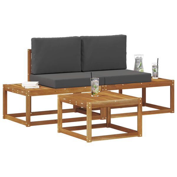 vidaXL &Uacute;ti s&oacute;fasett 3 pcs N&aacute;tt&uacute;rulegur Solid Akas&iacute;uskei&eth; og P&oacute;lyester