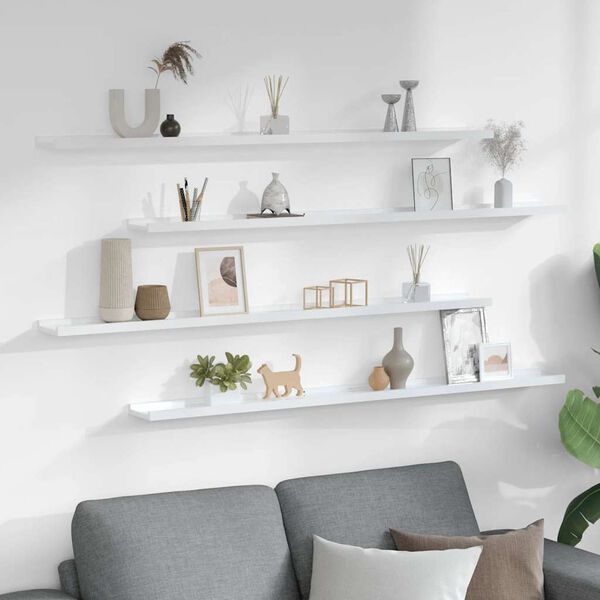 vidaXL Vegghillur 4 stk. H&aacute;glansandi Hv&iacute;tar 115x9x3 cm