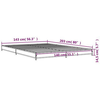 vidaXL Rúmgrind Brún Eik 140x200 cm Samsettur Viður og Málmur