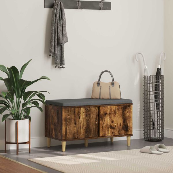 vidaXL Hallarbekk me&eth; p&uacute;&eth;i me&eth; geymslu Rau&eth;-eik 80 x 38 x 46 cm