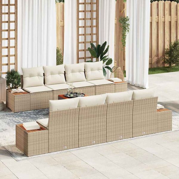 vidaXL Gar&eth;s&oacute;fa sett me&eth; p&uacute;&eth;i 9 pcs Drapplita&eth;ur Poly rattan