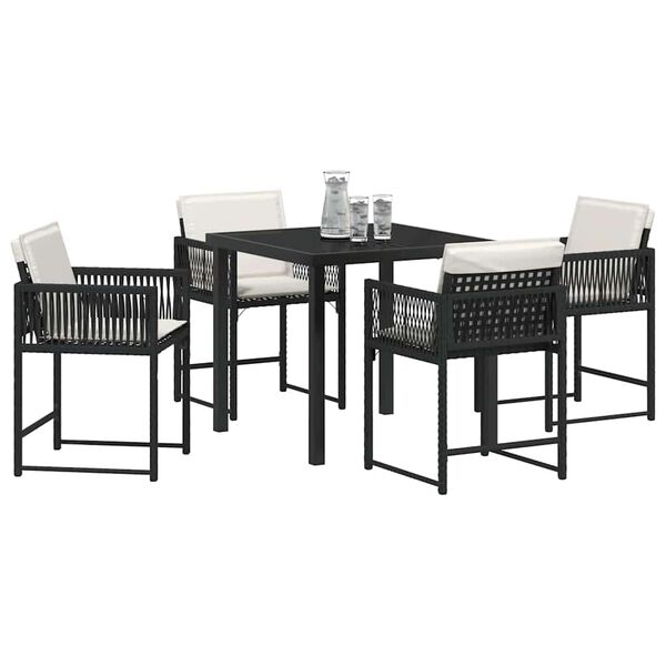 vidaXL Gar&eth;ur bor&eth;sett 5 pcs Svartur p&oacute;l&yacute;rattan
