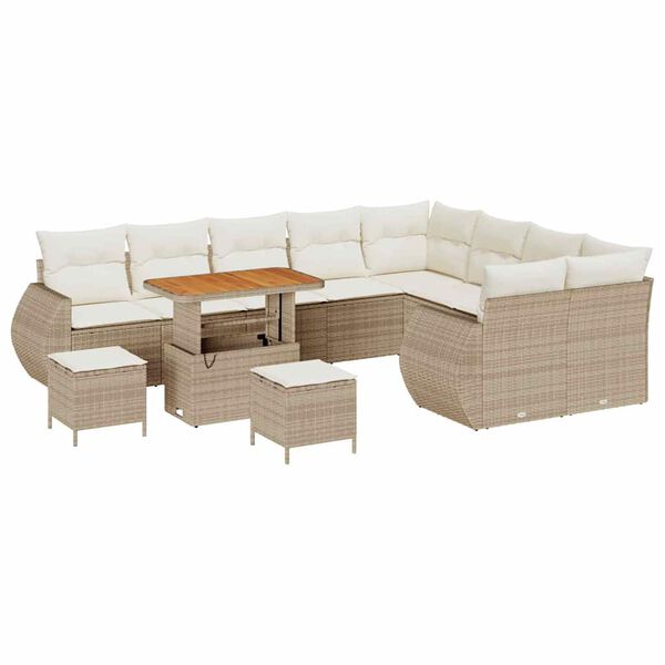 vidaXL Garðsófa sett 12 pcs Drapplitaður pólýrattan
