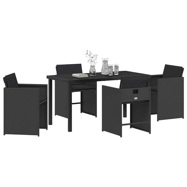 vidaXL Gar&eth;ur bor&eth;sett 5 pcs Svartur p&oacute;l&yacute;rattan