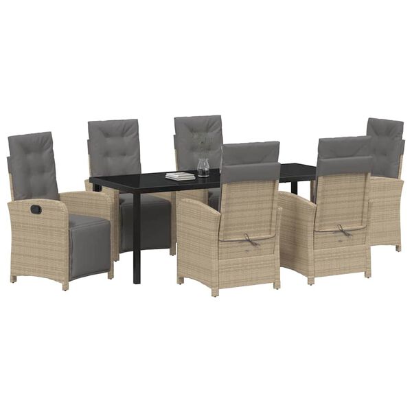 vidaXL Gar&eth;ur bor&eth;sett me&eth; p&uacute;&eth;i 7 pcs Drapplita&eth;ur p&oacute;l&yacute;rattan