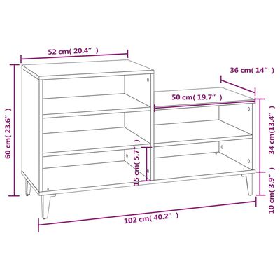 vidaXL Skóskápur Sonoma Eik 102x36x60 cm Samsettur Viður