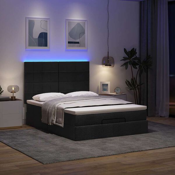 vidaXL Ottoman R&uacute;m me&eth; D&yacute;nu & LED Svartur 140x190 cm Efni