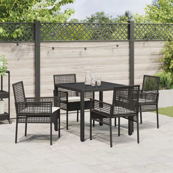 vidaXL Gar&eth;ur bor&eth;sett 5 pcs Svartur p&oacute;l&yacute;rattan