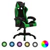 vidaXL Leikjast&oacute;ll me&eth; RGB LED-Lj&oacute;sum Gr&aelig;nt og Svart Le&eth;url&iacute;ki