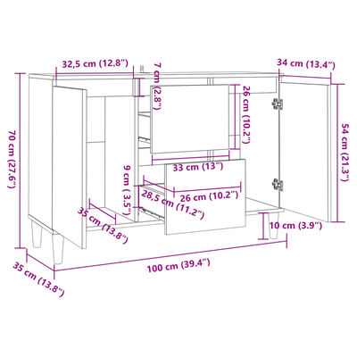 vidaXL Skenkur Reyklituð Eik 101x35x70 cm Samsettur Viður