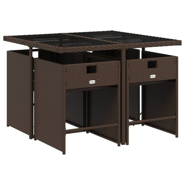 vidaXL 5 Hluta Gar&eth;sett me&eth; Sessum Br&uacute;nt P&oacute;l&yacute;rattan