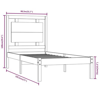 vidaXL Rúmgrind Hvít Gegnheill Viður 75x190 cm Lítil Einbreið