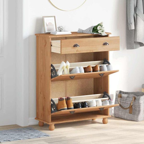 vidaXL Sk&oacute;knask&aacute;pur ASKIM Br&uacute;nn 85 x 35 x 108 cm Solid furuhikk