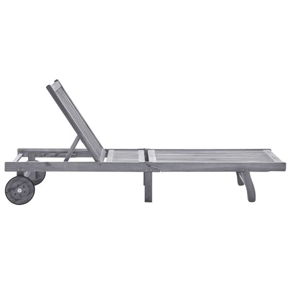 vidaXL Samleggjanlegur S&oacute;lbekkur me&eth; Sessu Gr&aacute;r Gegnheill Akas&iacute;uvi&eth;ur