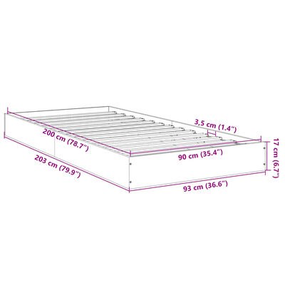 vidaXL Rúmgrind Svartur 90x200 cm Samsettur Viður