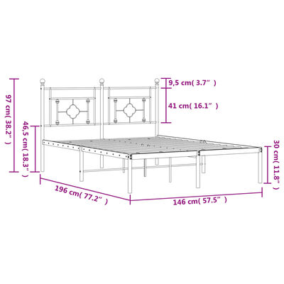 vidaXL Rúmgrind úr Málmi án Dýnu með Höfðagafli Svört 140x190 cm