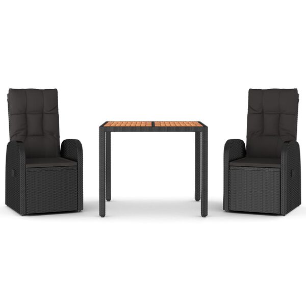 vidaXL 3 Hluta Gar&eth;bor&eth;stofusett me&eth; Sessum Svart P&oacute;l&yacute;rattan