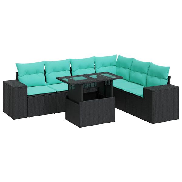 vidaXL 7 bita gar&eth;s&oacute;fasett me&eth; p&uacute;&eth;um Black Poly Rattan Acacia