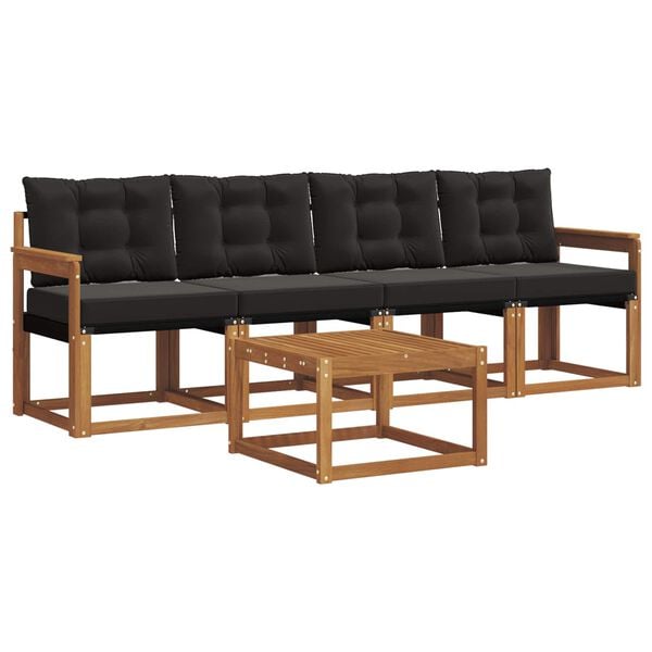 vidaXL &Uacute;ti s&oacute;fasett me&eth; p&uacute;&eth;i 5 pcs N&aacute;tt&uacute;rulegur og svartur