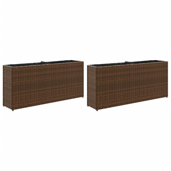 vidaXL Gr&oacute;&eth;urker me&eth; 2 Pottum 2 stk Br&uacute;nt 90x20x40 cm P&oacute;l&yacute;rattan