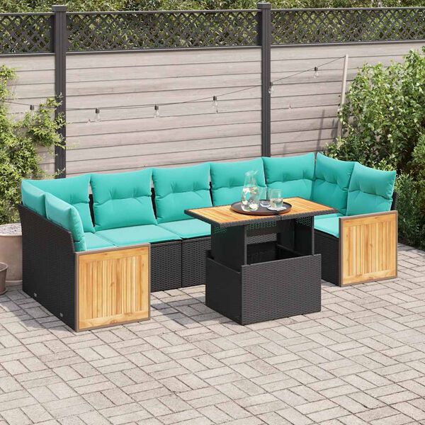 vidaXL 10 bita gar&eth;s&oacute;fasett me&eth; p&uacute;&eth;um Black Poly Rattan Acacia