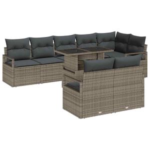 vidaXL Gar&eth;s&oacute;fa sett me&eth; p&uacute;&eth;i me&eth; geymslu 9 pcs Gr&aacute;r Poly rattan