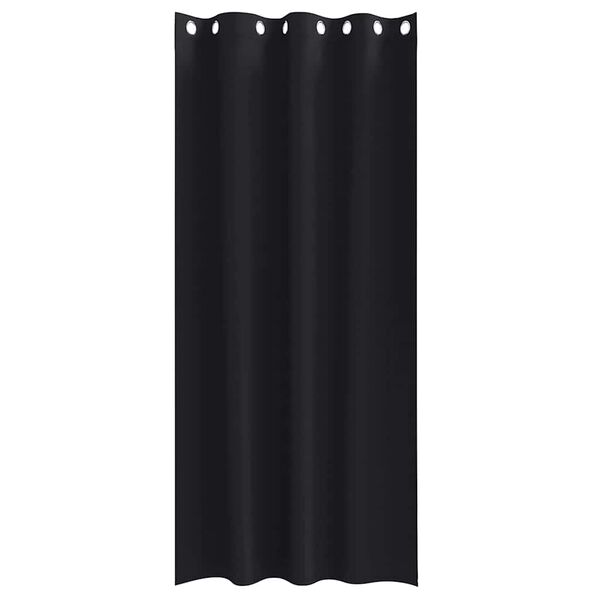 vidaXL Svartgard&iacute;nur me&eth; hringjum 2 pcs Svartur 225 x 140 cm P&oacute;l&yacute;ester