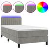 vidaXL H&oacute;lfa&eth; Springr&uacute;m me&eth; D&yacute;nu&LED Lj&oacute;sgr&aacute;tt 90x200 cm Flauel