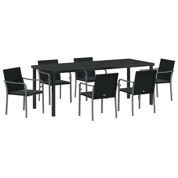 vidaXL Gar&eth;ur bor&eth;sett 7 pcs Svartur og gr&aacute;r PE rattan