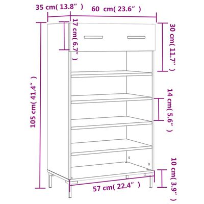 vidaXL Skóskápur Háglans Hvítur 60x35x105 cm Samsettur Viður