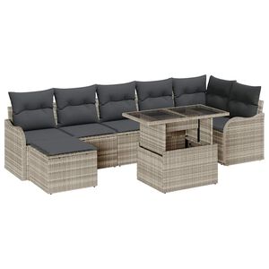 vidaXL Gar&eth;s&oacute;fa sett me&eth; p&uacute;&eth;i me&eth; geymslu 8 pcs Lj&oacute;sgr&aacute;tt Poly rattan