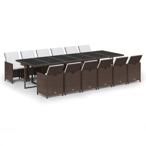 vidaXL 13 Hluta Gar&eth;sett me&eth; S&aelig;tisp&uacute;&eth;um P&oacute;l&yacute;rattan Br&uacute;nt