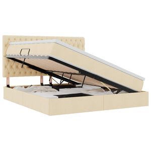 vidaXL R&uacute;m me&eth; geymslur&yacute;mi og LED me&eth; d&yacute;nu Krem 180 x 200 cm P&oacute;l&yacute;ester