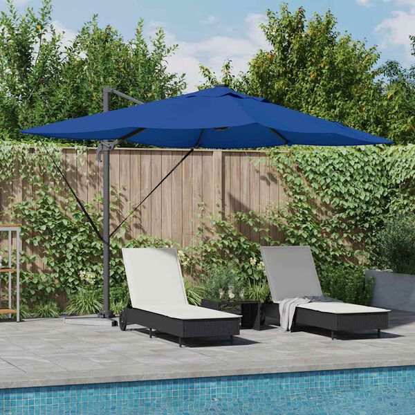 vidaXL Cantilever Roma Parasol Blátt og svart 352 x 251 x 265 cm