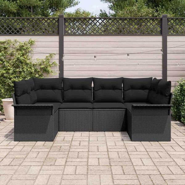 vidaXL Gar&eth;s&oacute;fa sett me&eth; p&uacute;&eth;i me&eth; geymslu 6 pcs Svartur Poly rattan